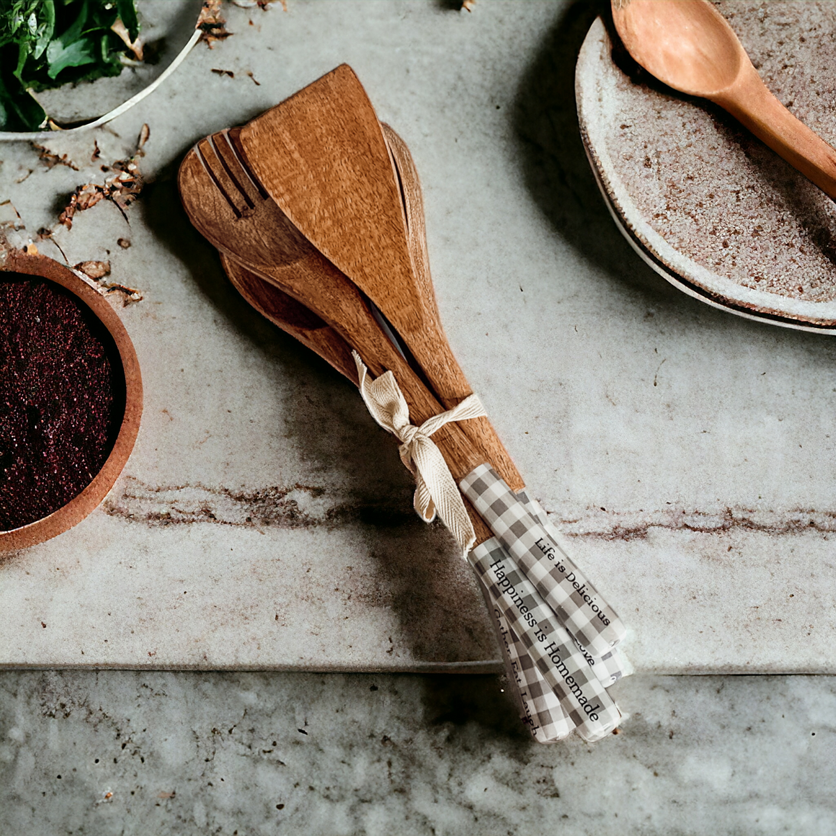 Engraved Mango Wood Serving Utensils