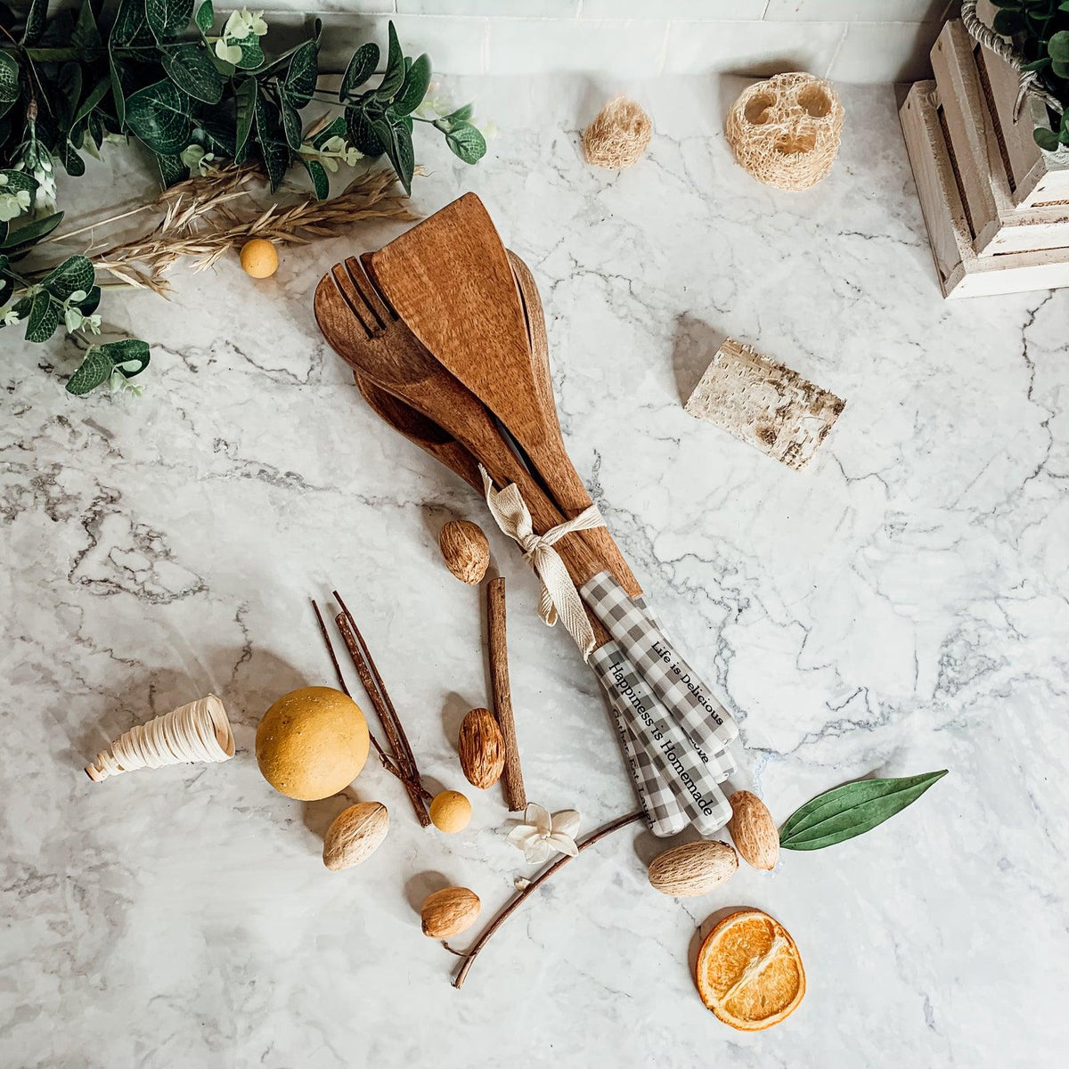 Engraved Mango Wood Serving Utensils
