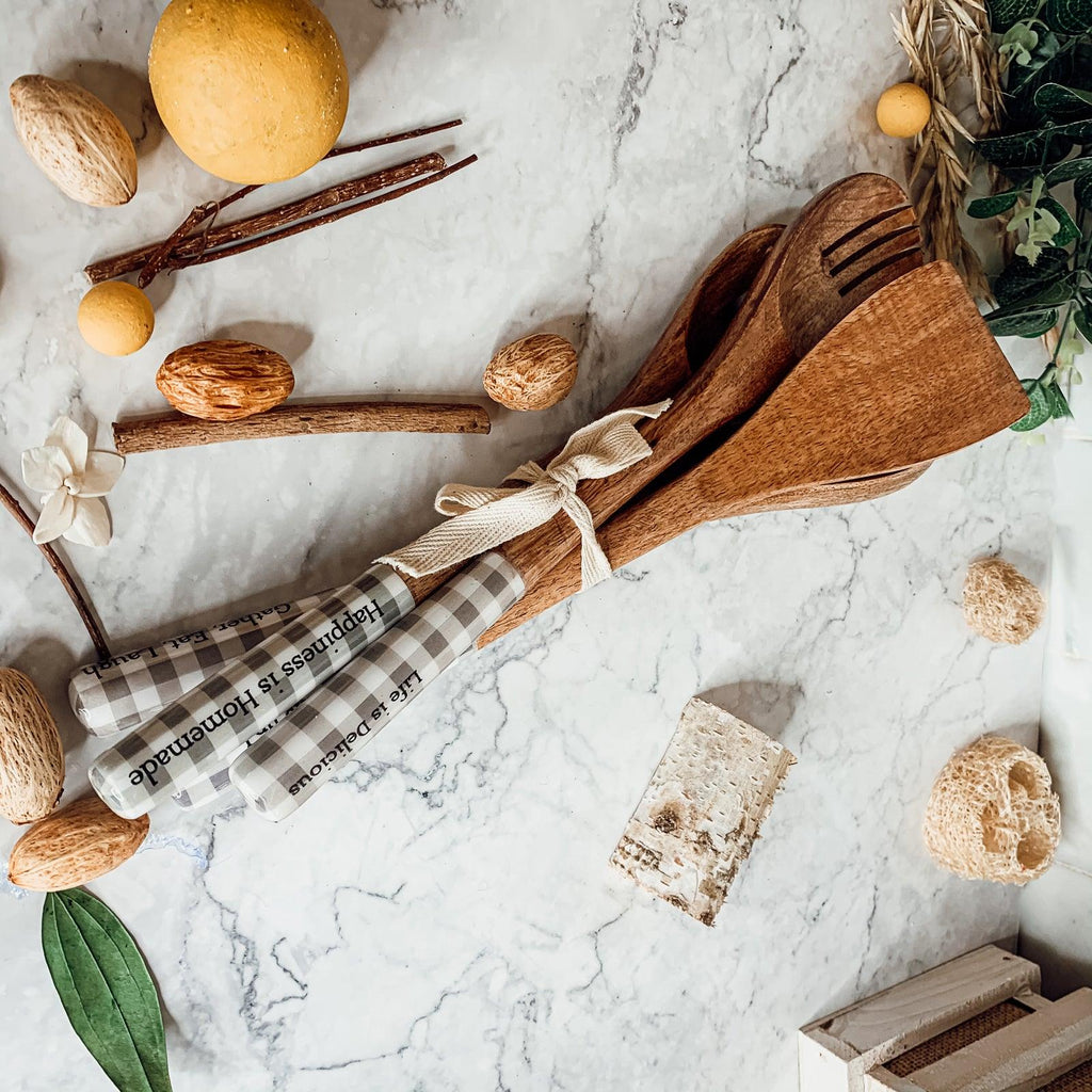 Engraved Mango Wood Serving Utensils
