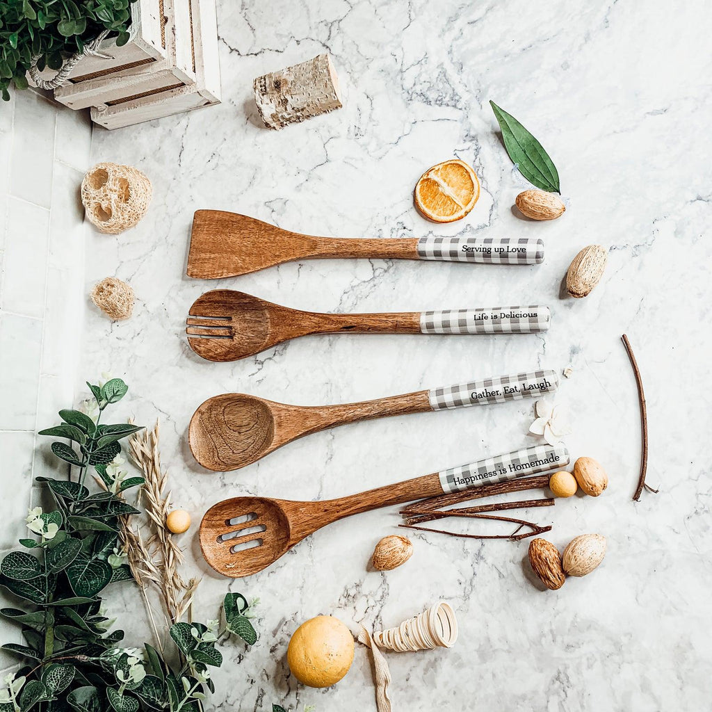 Engraved Mango Wood Serving Utensils