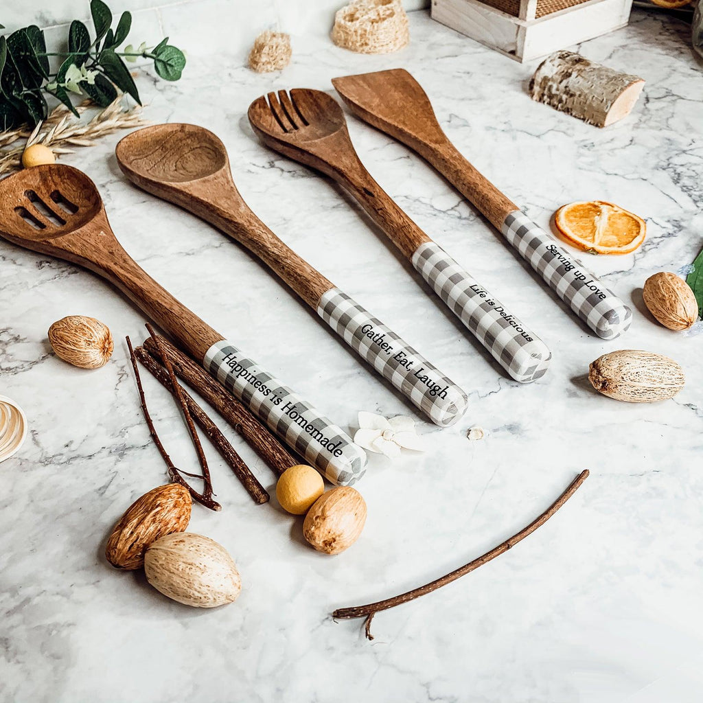 Engraved Mango Wood Serving Utensils