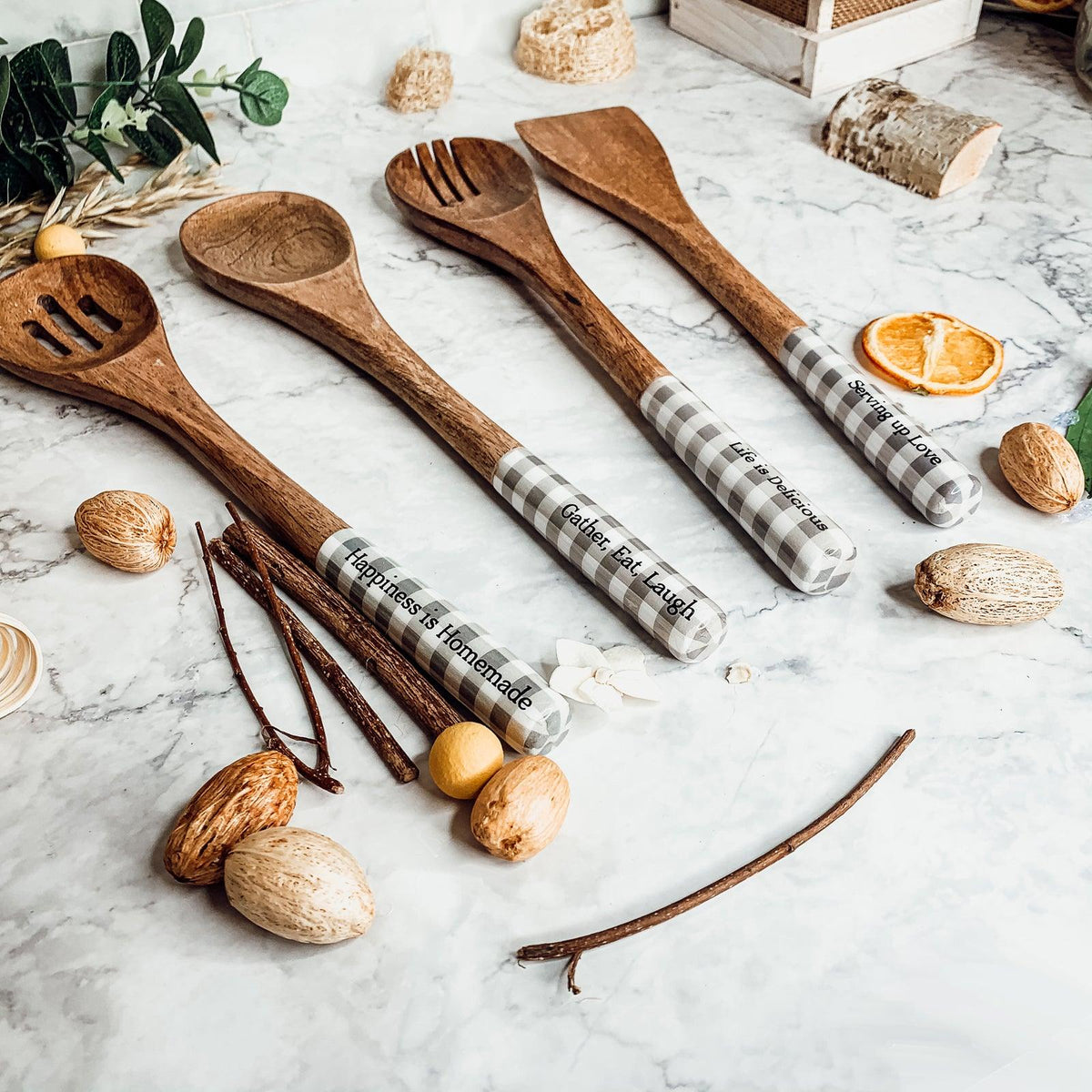 Engraved Mango Wood Serving Utensils