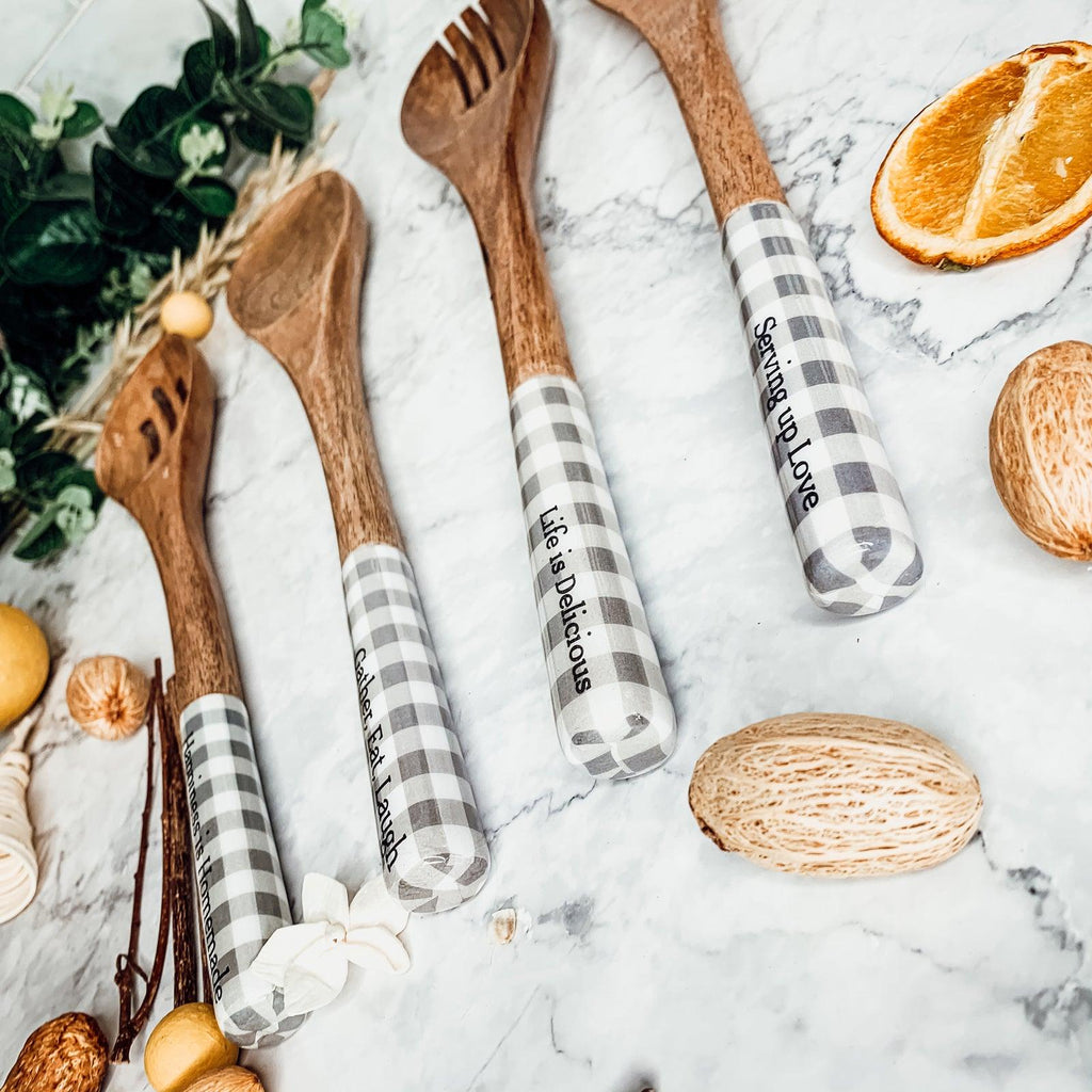 Engraved Mango Wood Serving Utensils