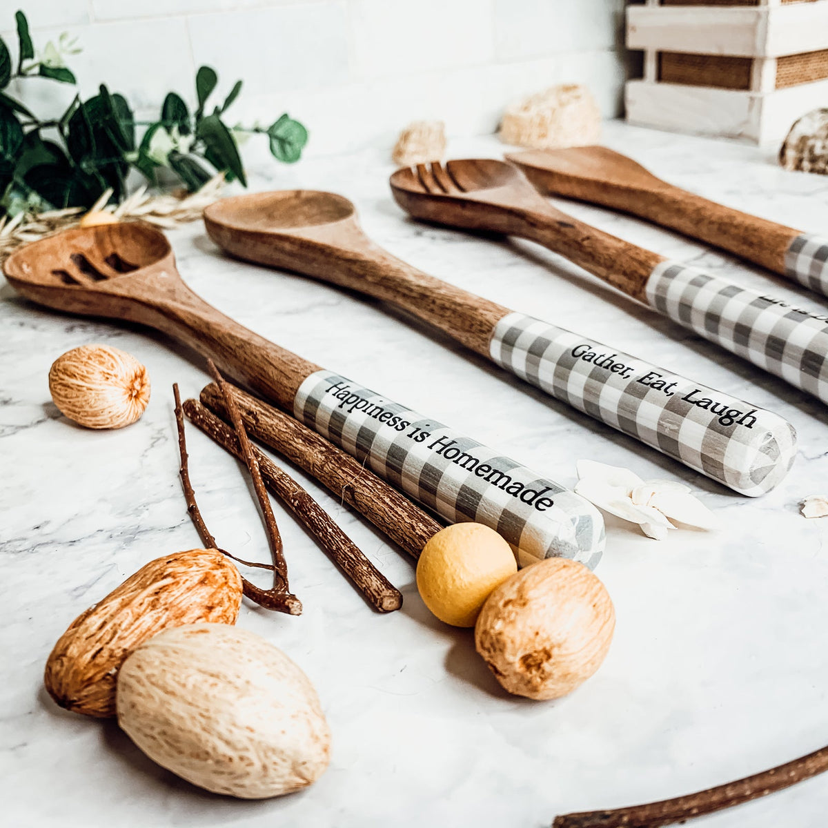 Engraved Mango Wood Serving Utensils