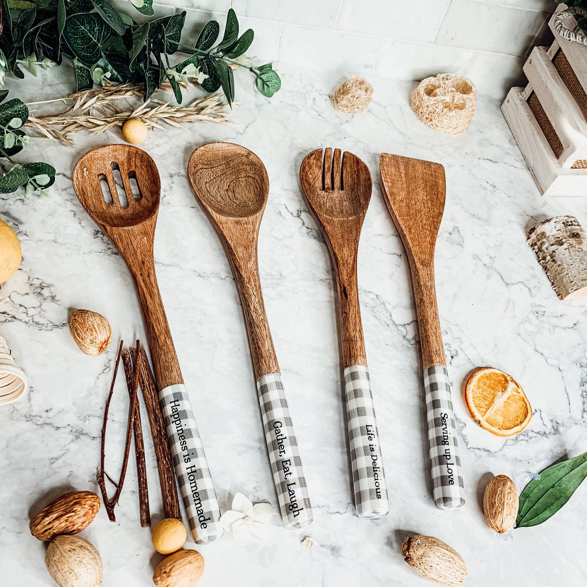 Engraved Mango Wood Serving Utensils