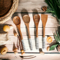 Engraved Mango Wood Serving Utensils