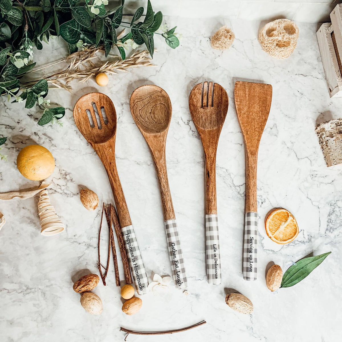 Engraved Mango Wood Serving Utensils
