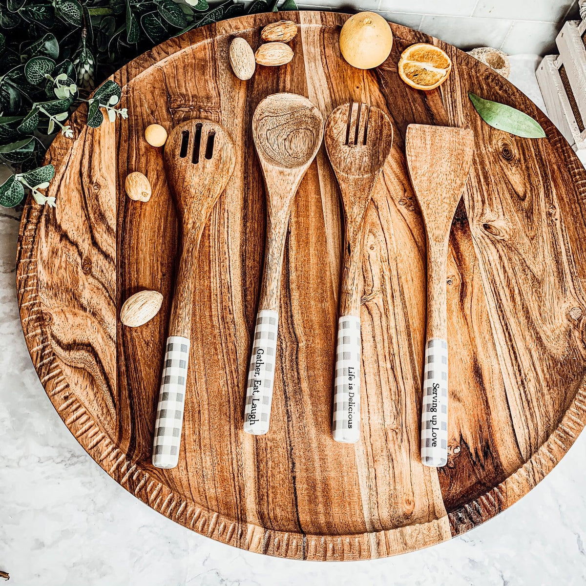Engraved Mango Wood Serving Utensils