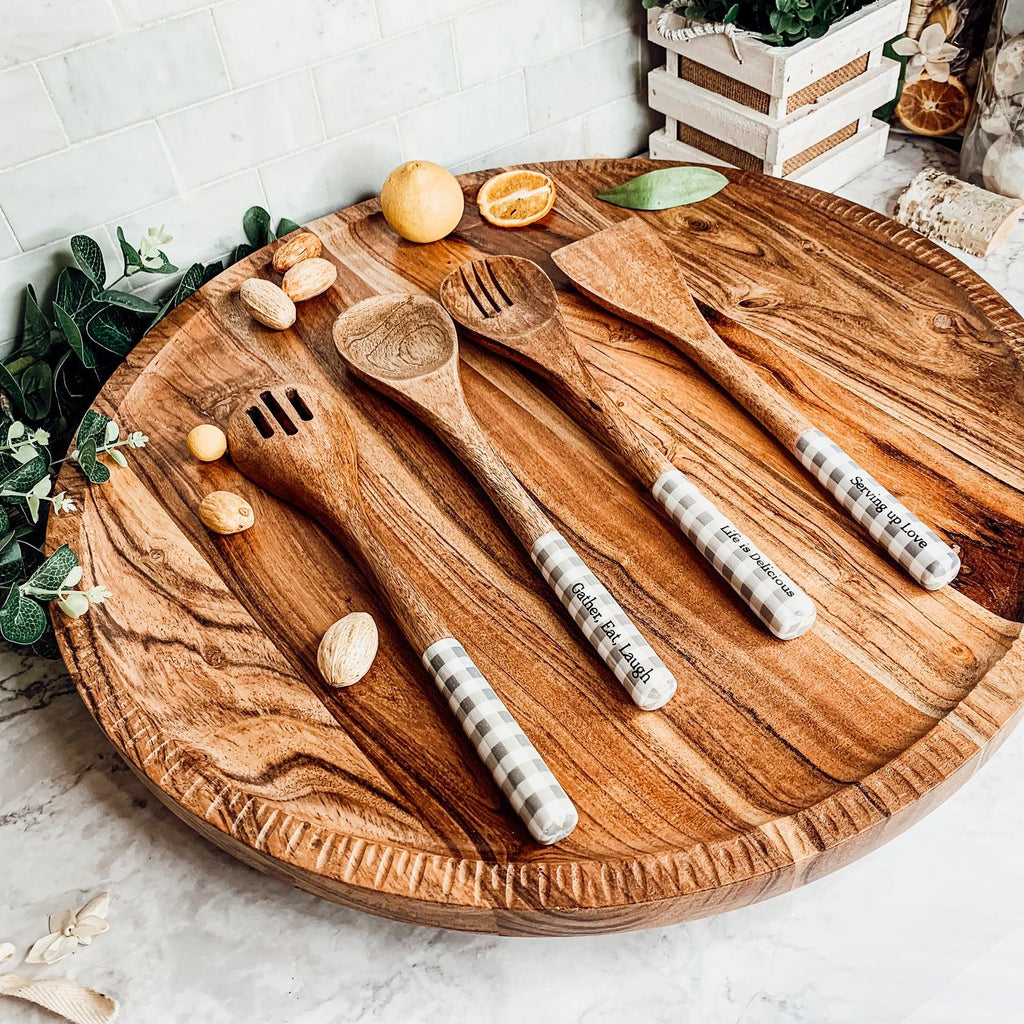 Engraved Mango Wood Serving Utensils