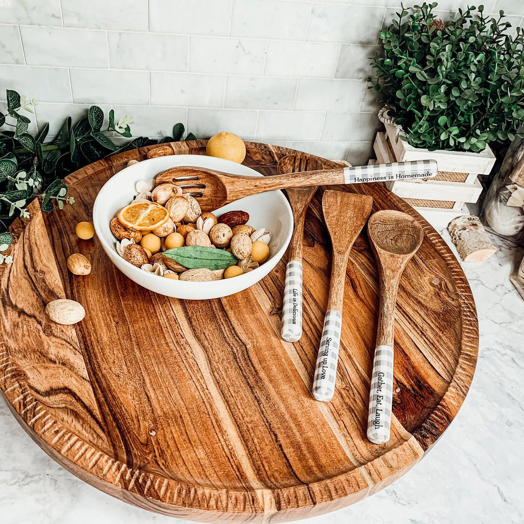 Engraved Mango Wood Serving Utensils