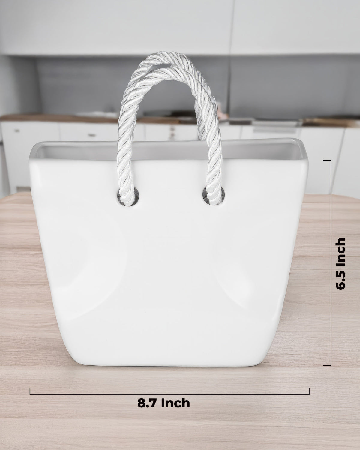 White Ceramic Handbag Vase with Rope Handles