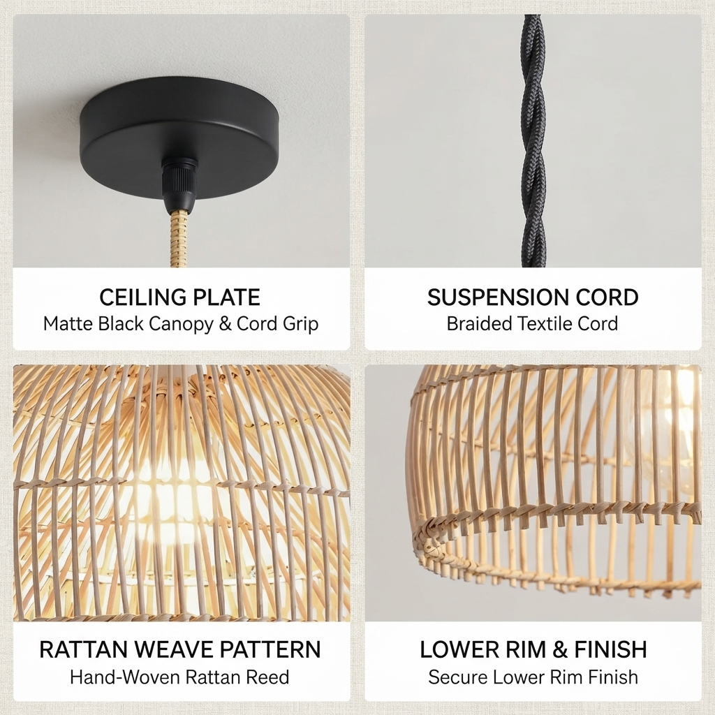 Serene Rattan Dome Pendant Light — product view 5