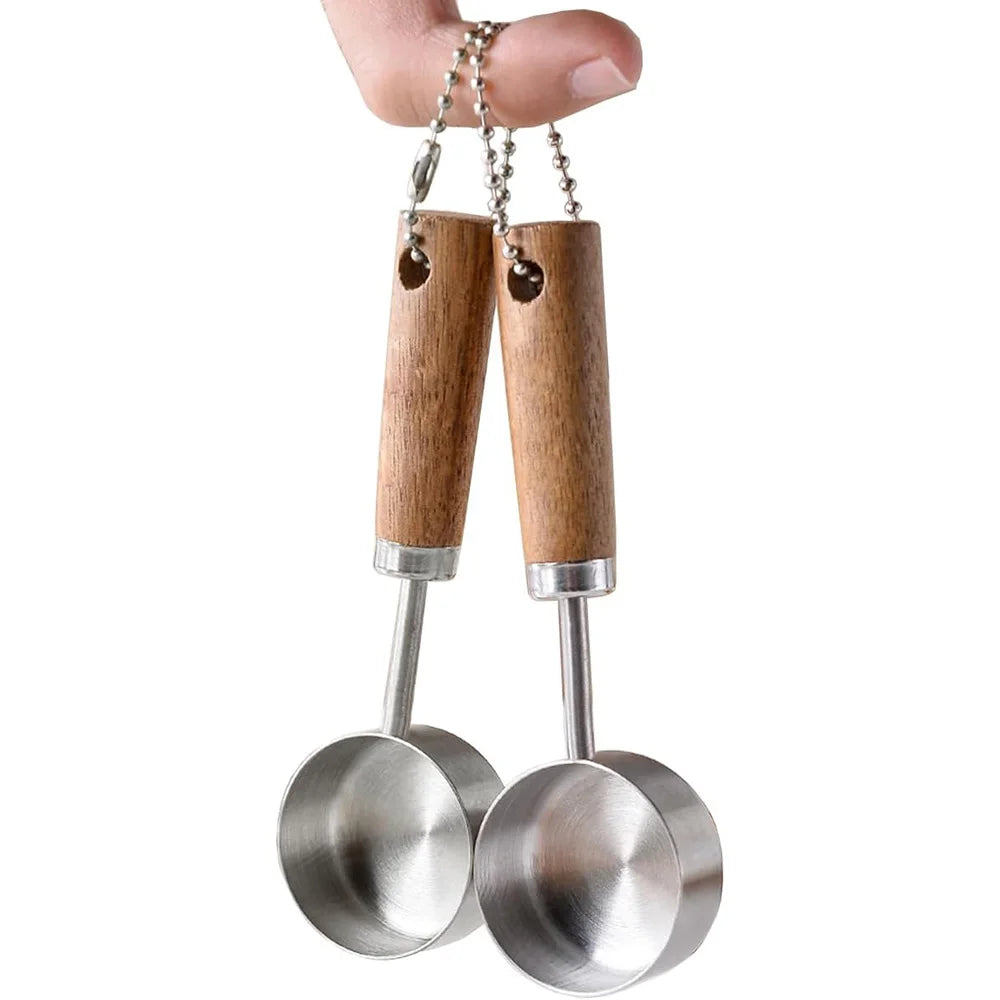 Wood-Handled Stainless Steel Measuring Spoons — Set of 2