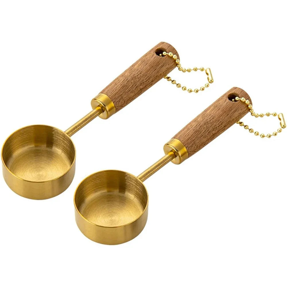 Wood-Handled Stainless Steel Measuring Spoons — Set of 2