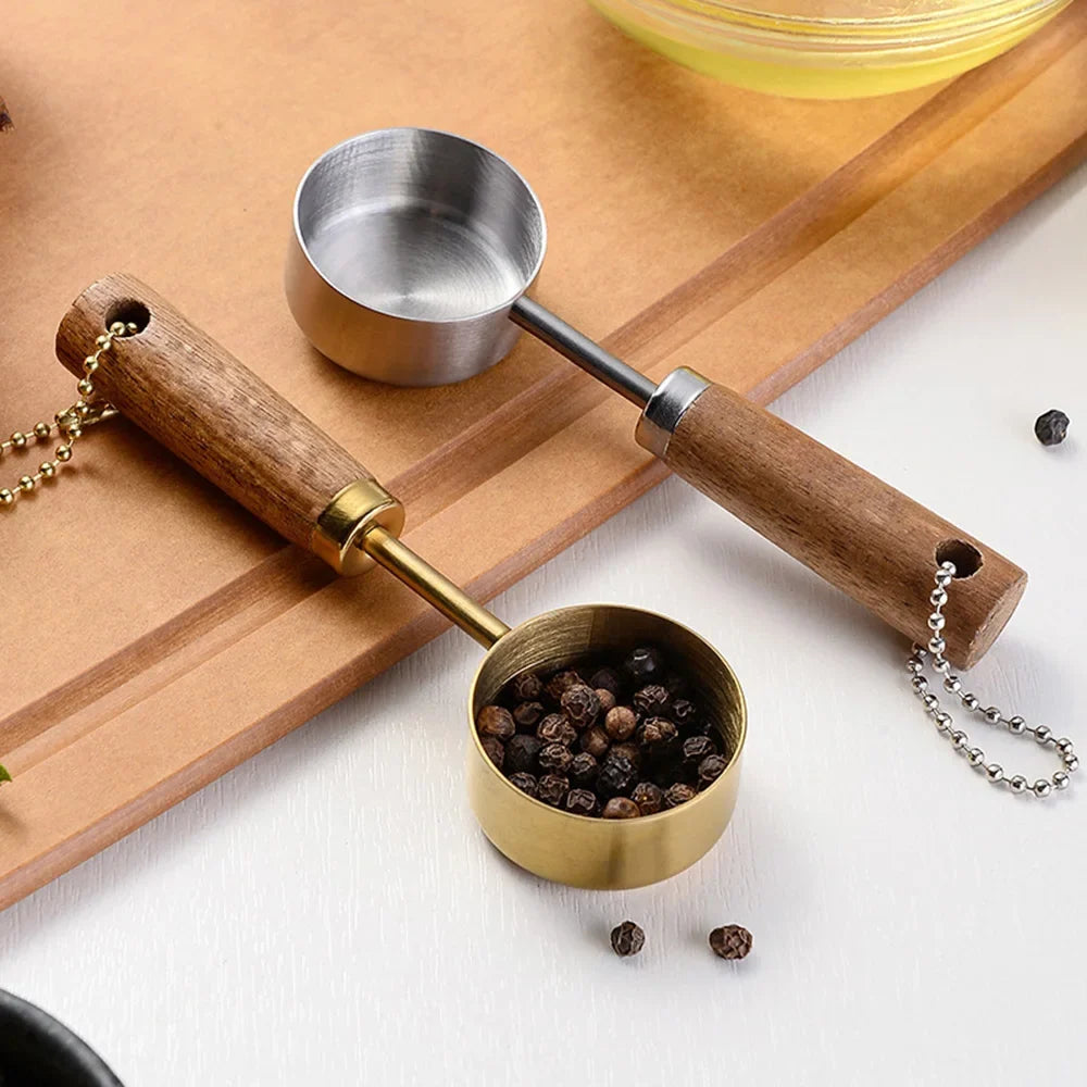 Wood-Handled Stainless Steel Measuring Spoons — Set of 2