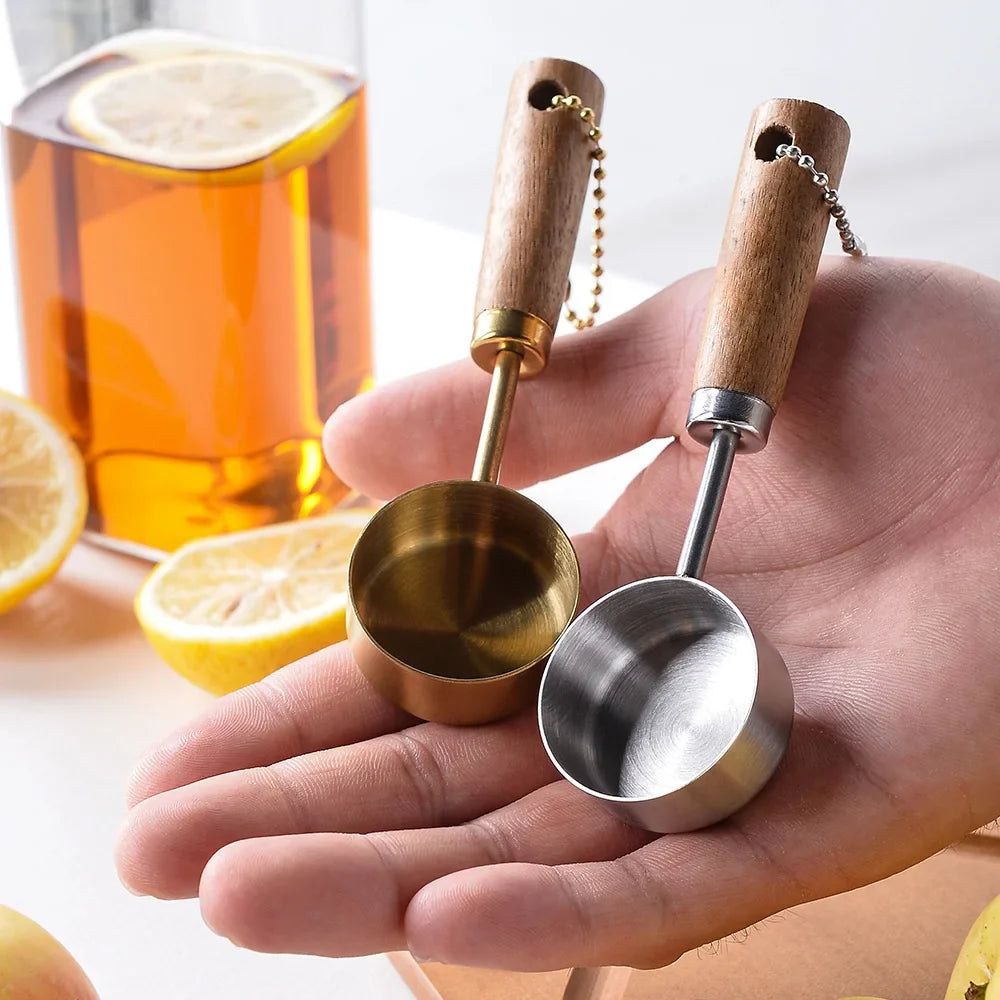 Wood-Handled Stainless Steel Measuring Spoons — Set of 2
