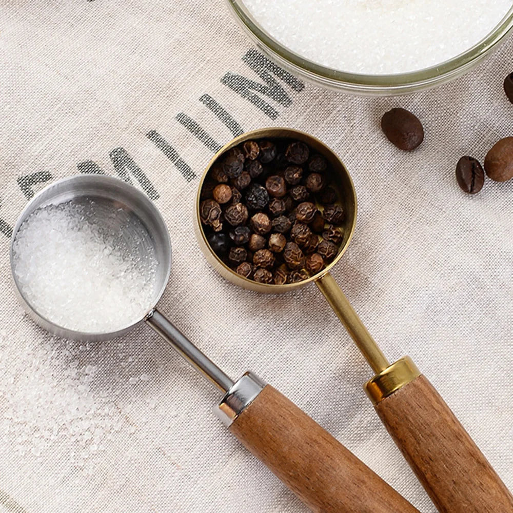 Wood-Handled Stainless Steel Measuring Spoons — Set of 2
