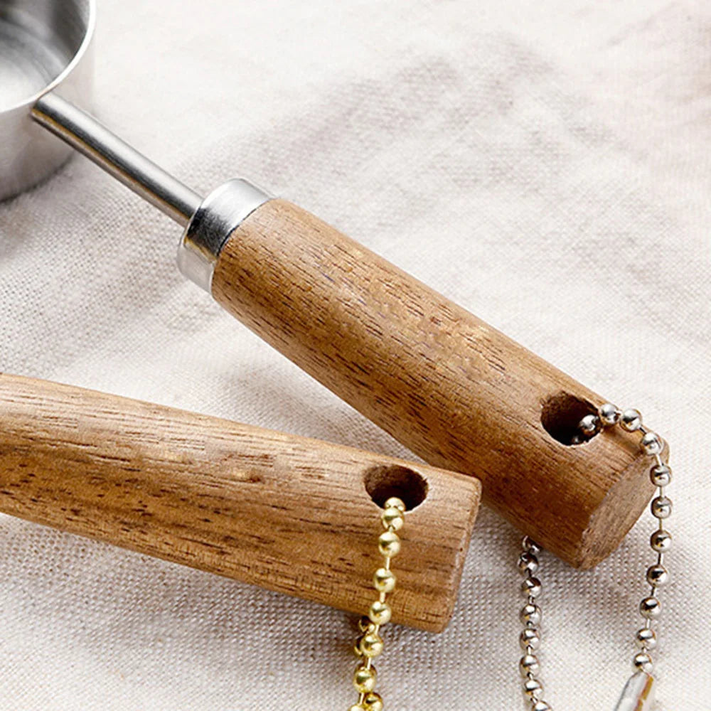 Wood-Handled Stainless Steel Measuring Spoons — Set of 2