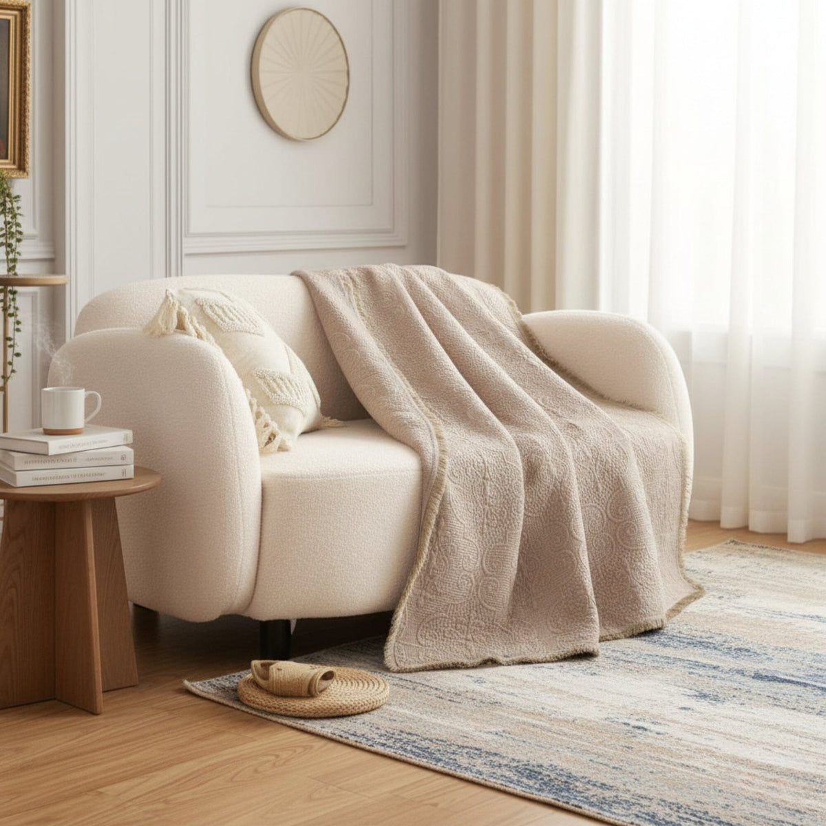 Sandy Taupe Cotton Quilted Throw — 50 x 60 in