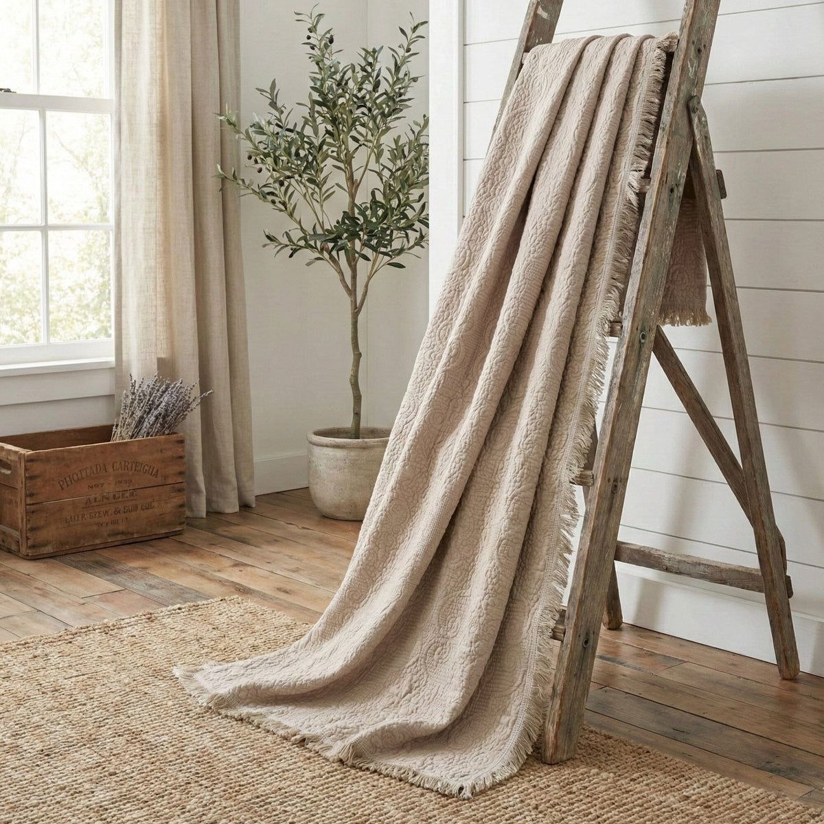 Sandy Taupe Cotton Quilted Throw — 50 x 60 in
