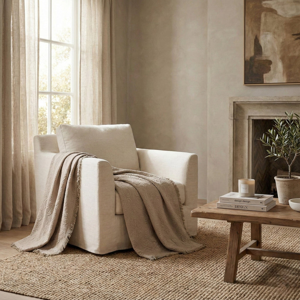 Sandy Taupe Cotton Quilted Throw — 50 x 60 in