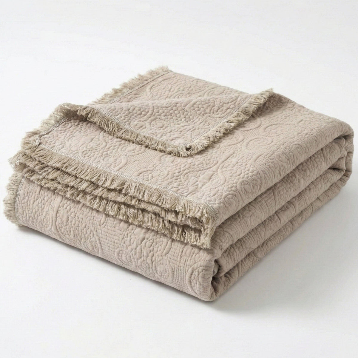 Sandy Taupe Cotton Quilted Throw — 50 x 60 in