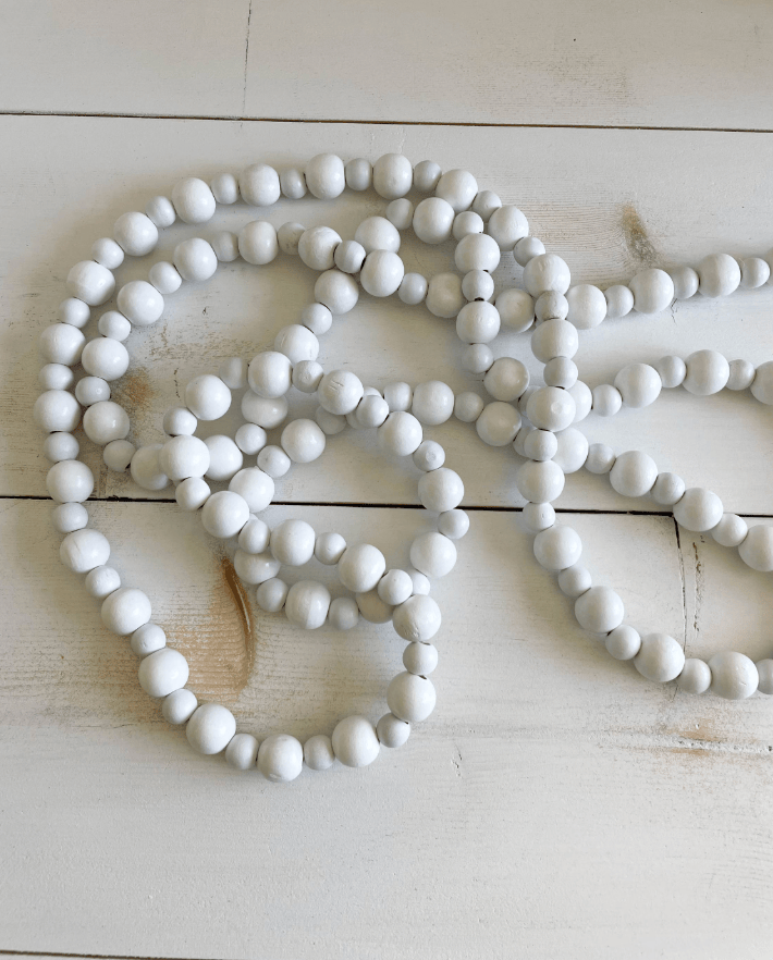 White Wood Bead Christmas Garland — 9 ft