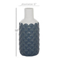 Blue and white shell pattern ceramic vase with dimension guide
