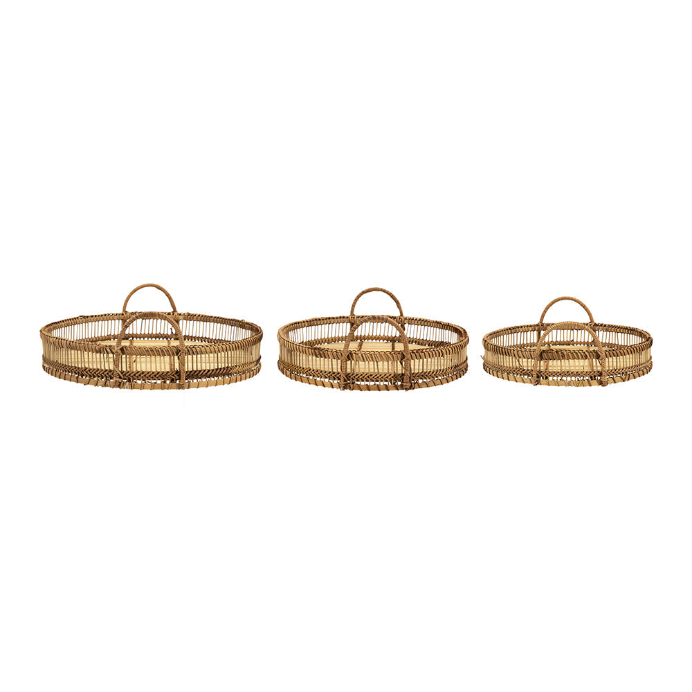 Round Woven Bamboo Trays — Set of 3