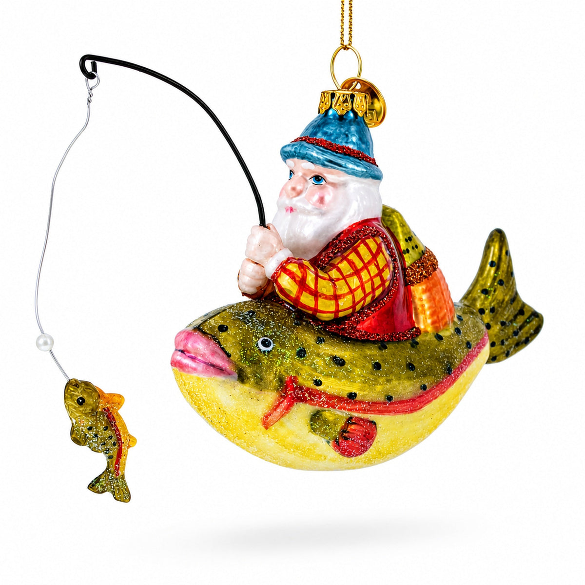 Santa Fishing Glass Ornament
