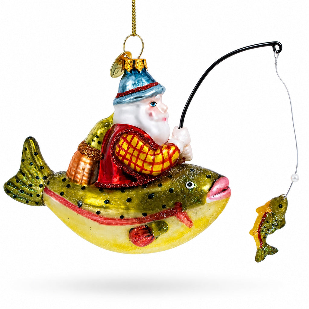 Santa Fishing Glass Ornament
