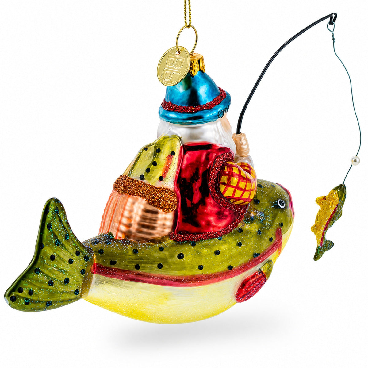 Santa Fishing Glass Ornament
