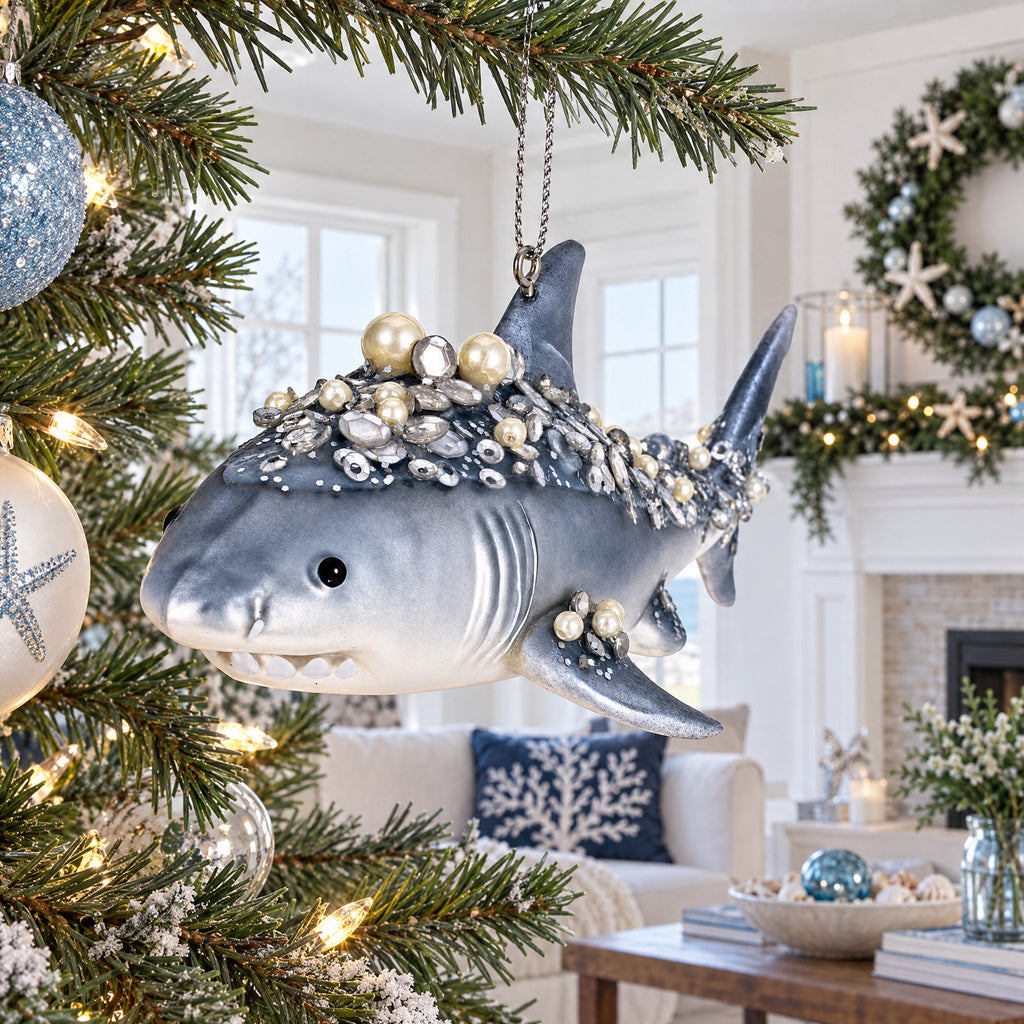 Beaded Shark Glass Ornament