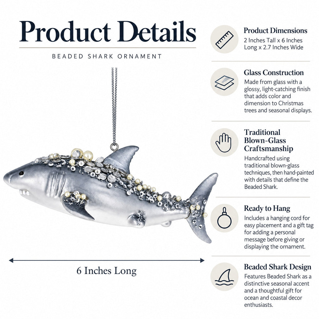 Beaded Shark Glass Ornament