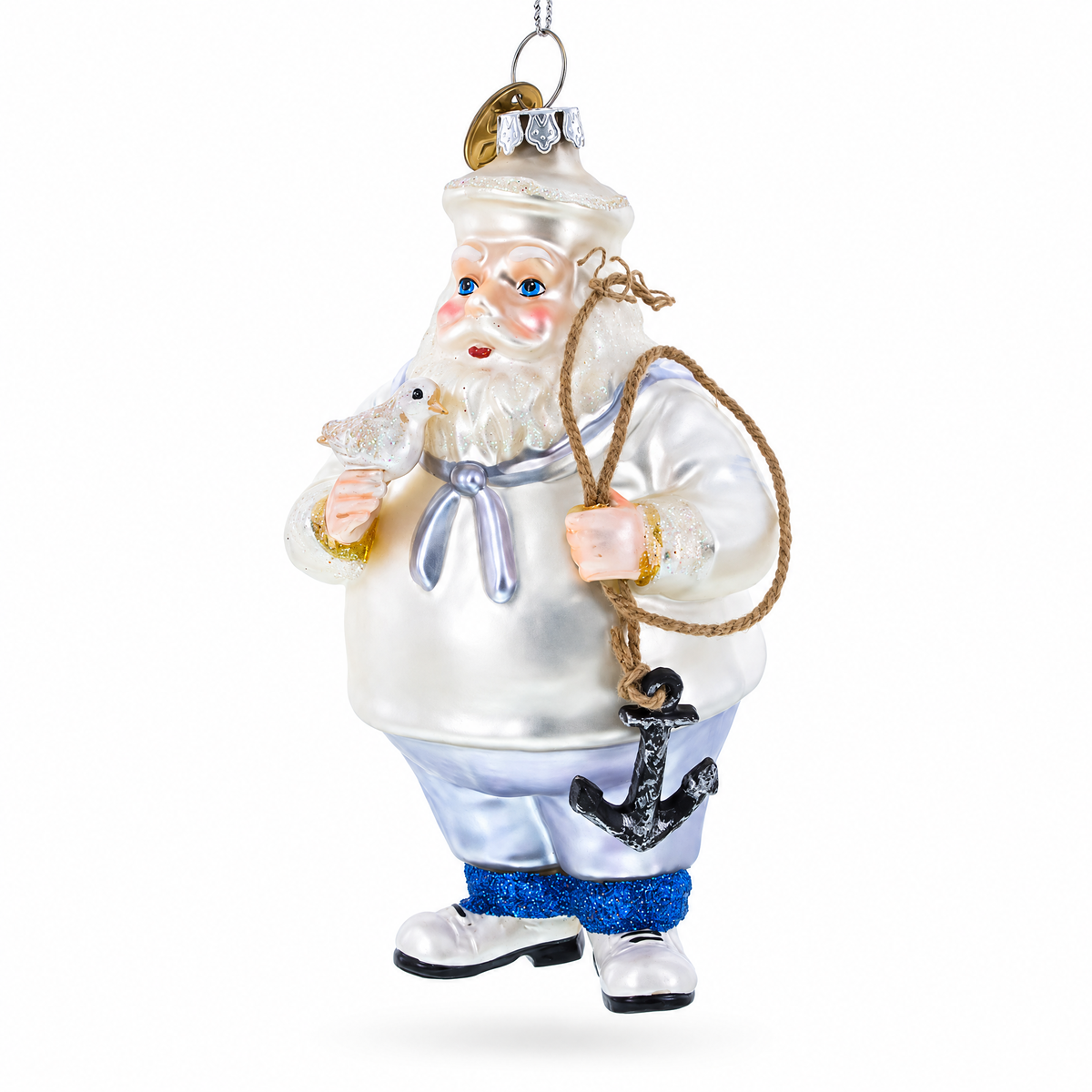Sailor Santa & Anchor Glass Ornament