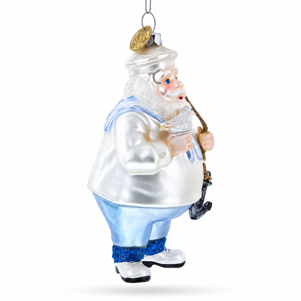 Sailor Santa & Anchor Glass Ornament