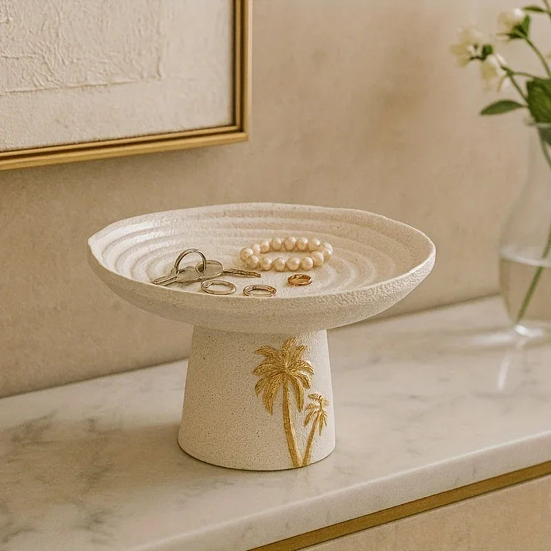 Golden Palm Ceramic Serving Tray