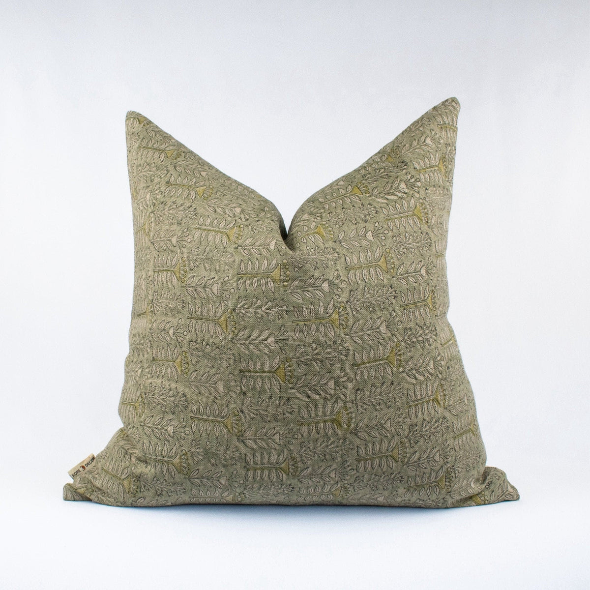 Triveni Fern Hand-Block Print Linen Pillow Cover