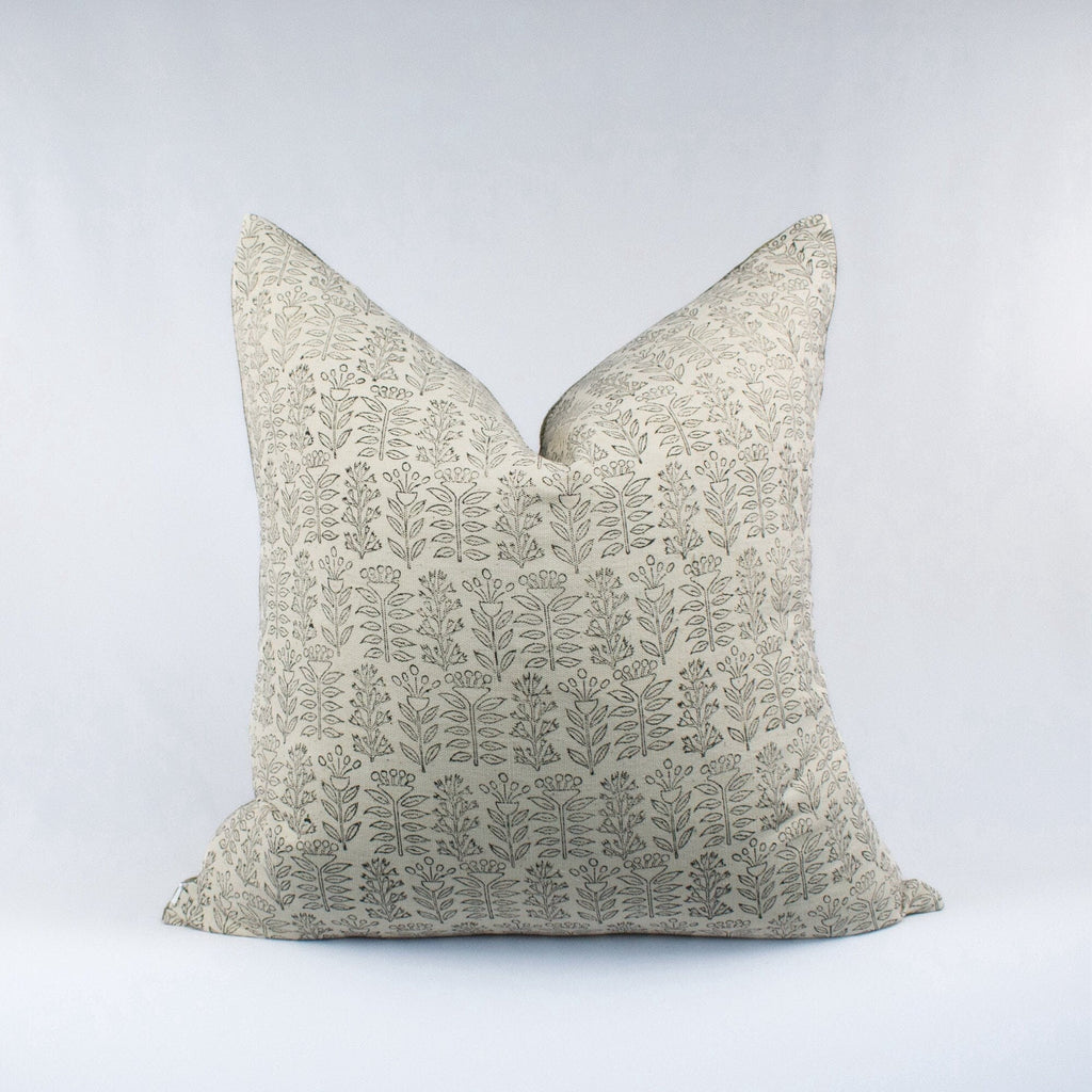 Triveni Fern Hand-Block Print Linen Pillow Cover