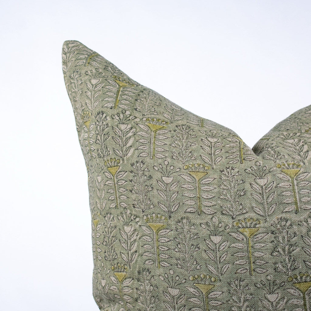 Triveni Fern Hand-Block Print Linen Pillow Cover