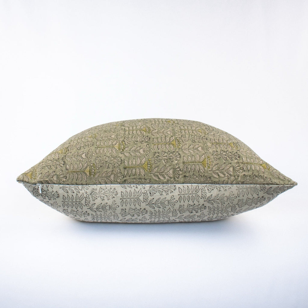 Triveni Fern Hand-Block Print Linen Pillow Cover
