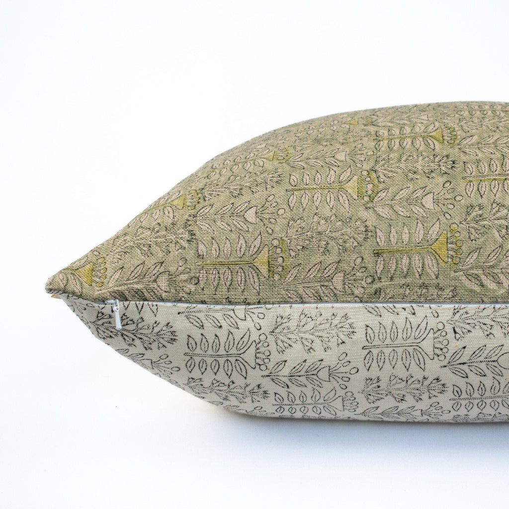 Triveni Fern Hand-Block Print Linen Pillow Cover