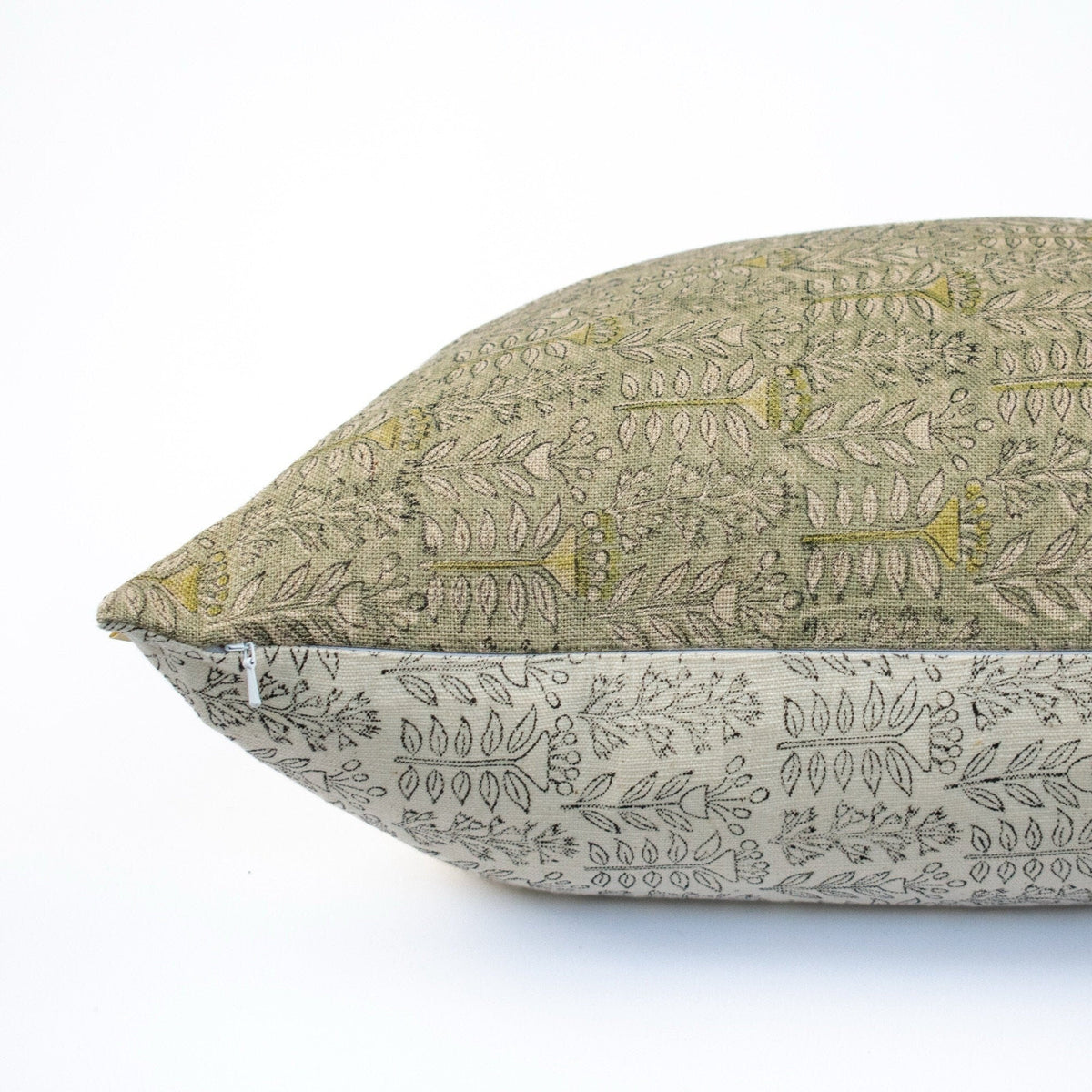 Triveni Fern Hand-Block Print Linen Pillow Cover