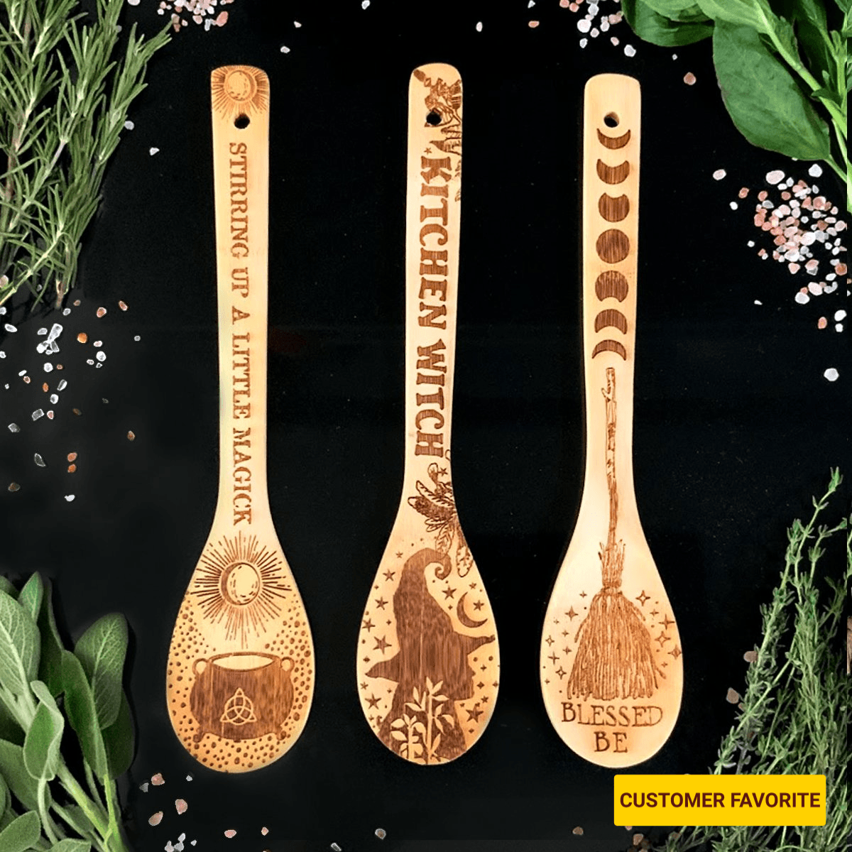 Spirit Nest Witchy Bamboo Spoon Set & Oven Mitt Options