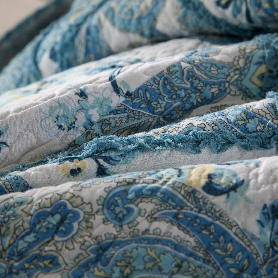 Petal Dance Blue & Ivory Cotton Patchwork Quilt Set