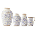 Blue and white chinoiserie ceramic vases in three sizes and a pitcher; options sold individually